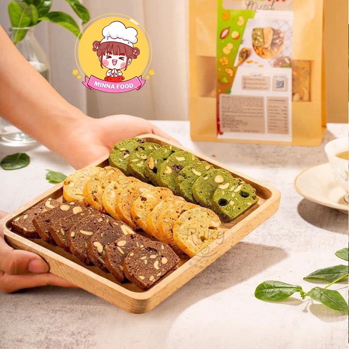 Bánh BISCOTTI 500gram nguyên cám mix  vị MinnaFood, bánh ăn kiêng giảm cân không đường dành cho người béo BCT03