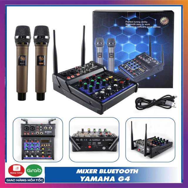 Bộ Mixer Yamaha G4 USB - Bộ trộn âm thanh Mixer Chuyên Karaoke, Livestream, Thu Âm Cao Cấp - Tặng Kèm 2 Micro Không Dây