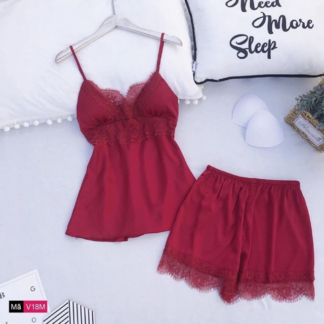 (Hàng có sẵn, Freeship) Bộ ngủ lụa 2 dây viền ren có đệm ngực,chỉnh dây vai (video+ảnh thật) | BigBuy360 - bigbuy360.vn