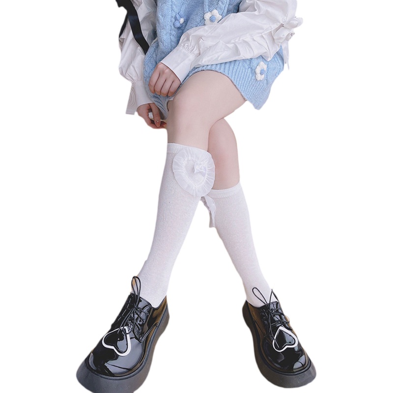 Xixi Tất Bắp Chân Đính Nơ Hình Trái Tim Phong Cách Lolita Nhật Bản Cho Nữ