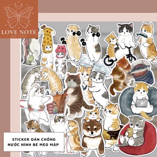1 Sticker/miếng dán chống nước hình bé mèo mập chân ngắn, dán vali, balo, điện thoại, laptop, nón bảo hiểm