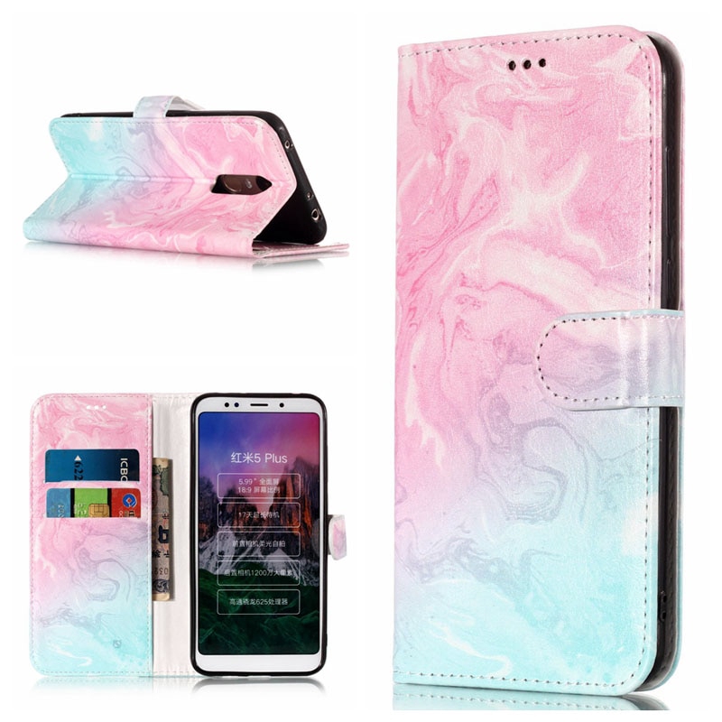 Bao da điện thoại kèm ví họa tiết cẩm thạch sang trọng cho Xiaomi redmi 5 plus/note 5/note 5 pro/4x/a2 lite/6pro