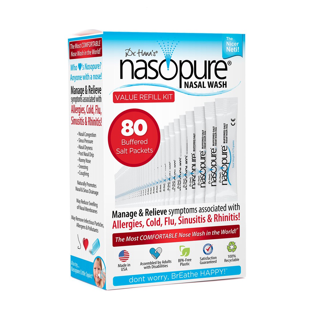 Muối rửa mũi xoang cao cấp Nasopure nhập khẩu từ Mỹ - Value Refill Kit (80 gói muối)