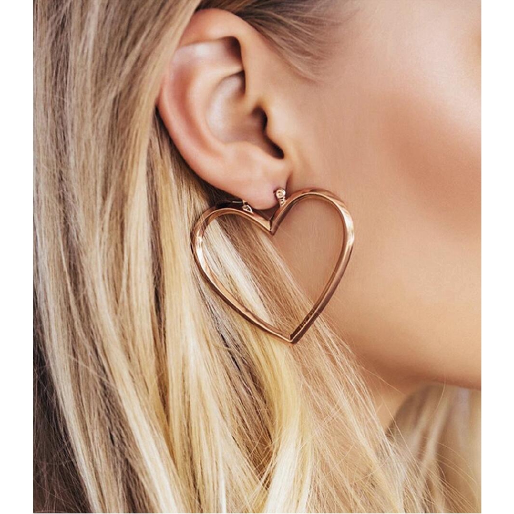 2019 fashion Women Heart Big Hoop Earrings Hip-Hop Gold Silver Dangle Ear Studs Jewelry