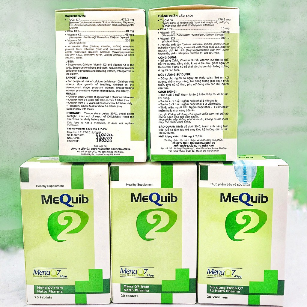 Mequib 2 - Viên Ngậm Tăng Chiều Cao Bổ Sung Calci, Vitamin D3 Và Vitamin K2