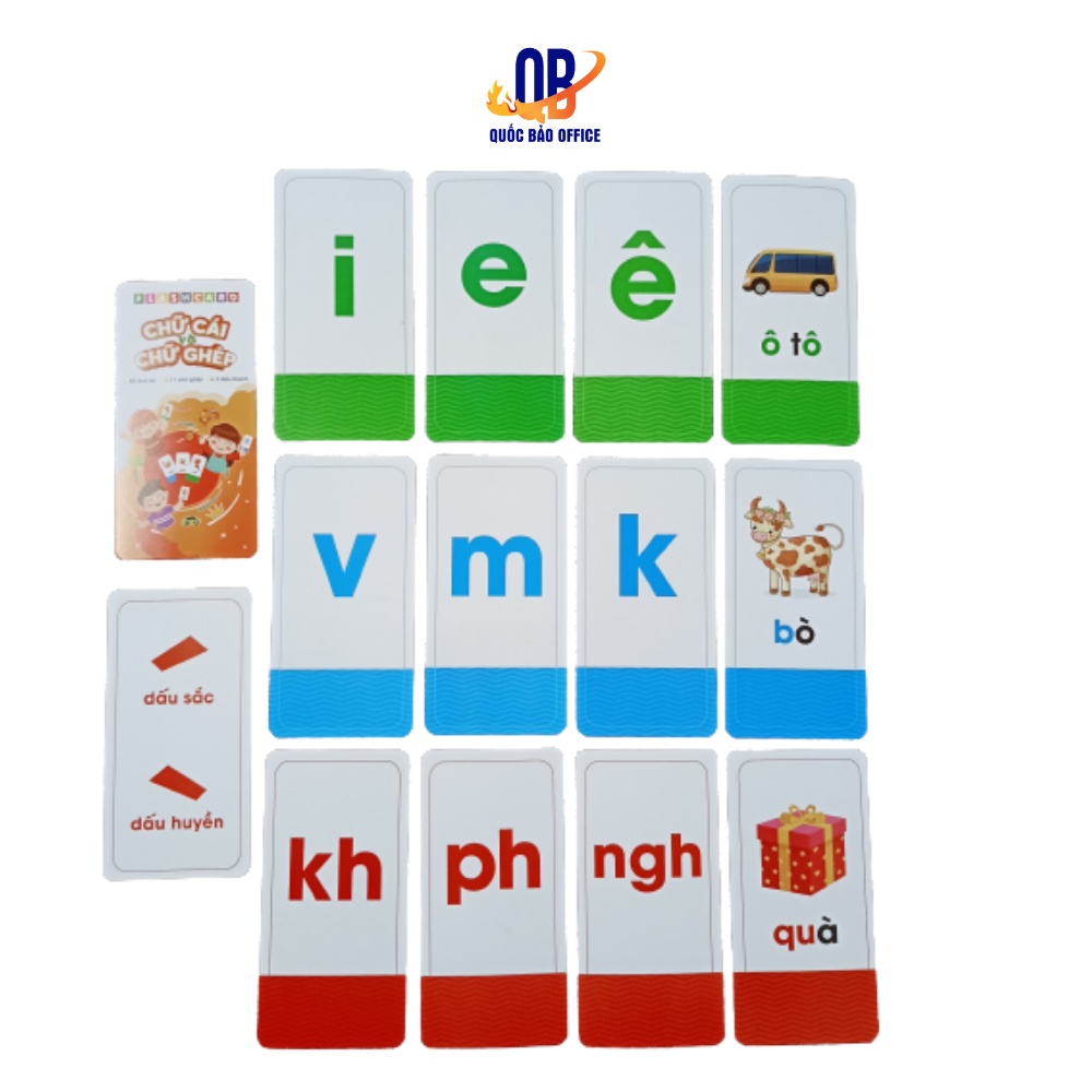 Flashcard - 42 Thẻ Chữ Cái Và Chữ Ghép Đánh Vần Tiếng Việt - 1 bộ