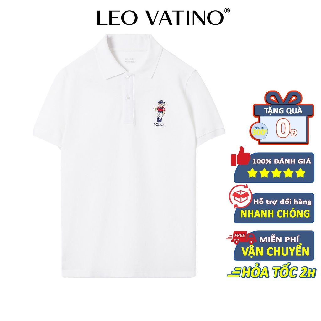 Áo thun polo  nam POLOSHIRT Thêu gấu chất CVC cotton cá sấu co giãn cổ bẻ tay ngắn lỡ PLS07 - Leo Vatino