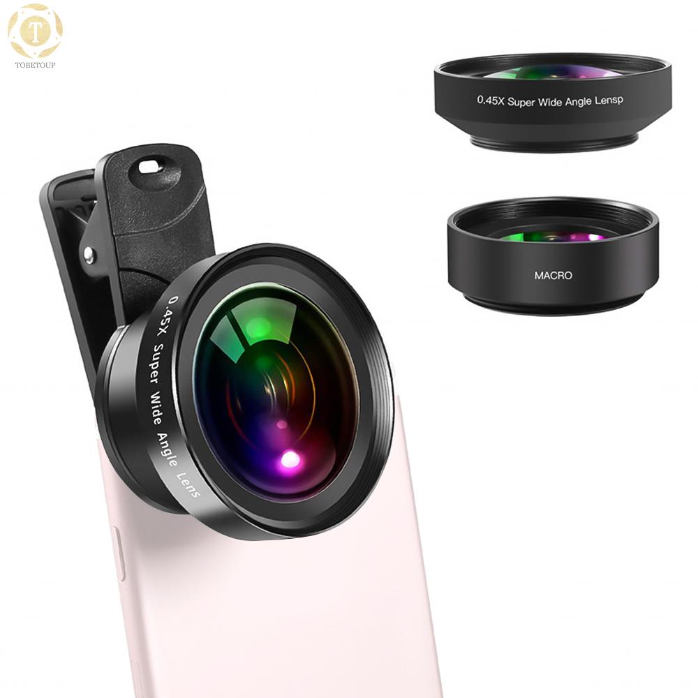 Shipped within 12 hours】 Cell Phone 2 in 1 Clip-on Camera Lens Kit 0.45X Wide Angle and 12.5X Macro Lens for Smartphone Phone Lens [TO]