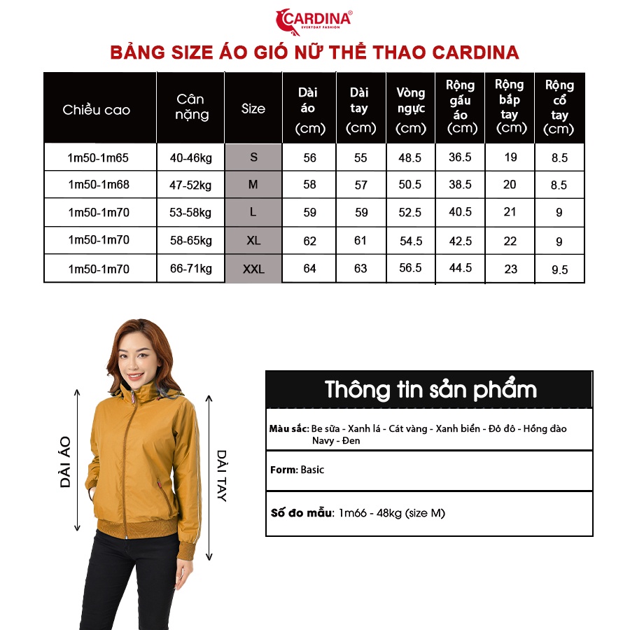 Áo Gió Nữ 𝐂𝐀𝐑𝐃𝐈𝐍𝐀 2 Lớp Lót Lưới Cao Cấp Viền Thể Thao Siêu Nhẹ Cản Gió Cản Bụi Chống Nước 2GFT | BigBuy360 - bigbuy360.vn