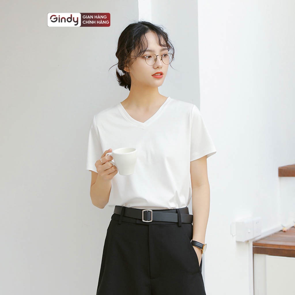 Áo thun phông cổ tim GINDY tay ngắn basic vải 100% cotton, co dãn 4 chiều thoáng mát dễ phối đồ trẻ trung HQ A9104 | BigBuy360 - bigbuy360.vn