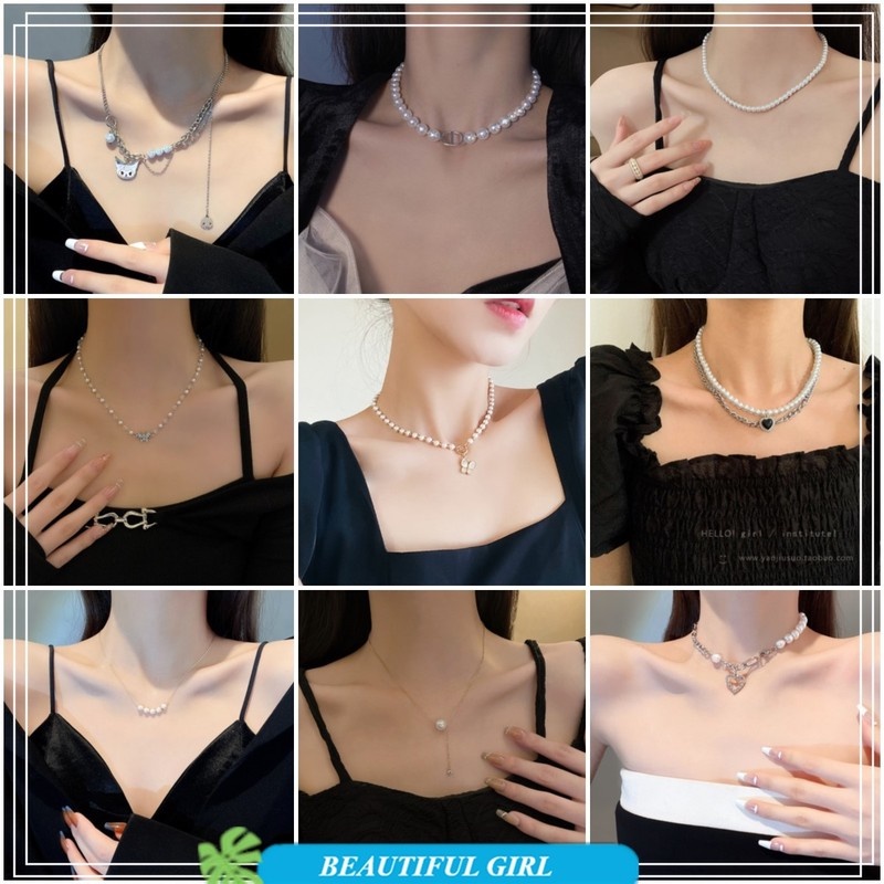 Vòng cổ Mặt Hình Nơ Đính Ngọc Trai Thời Trang Hàn Quốc