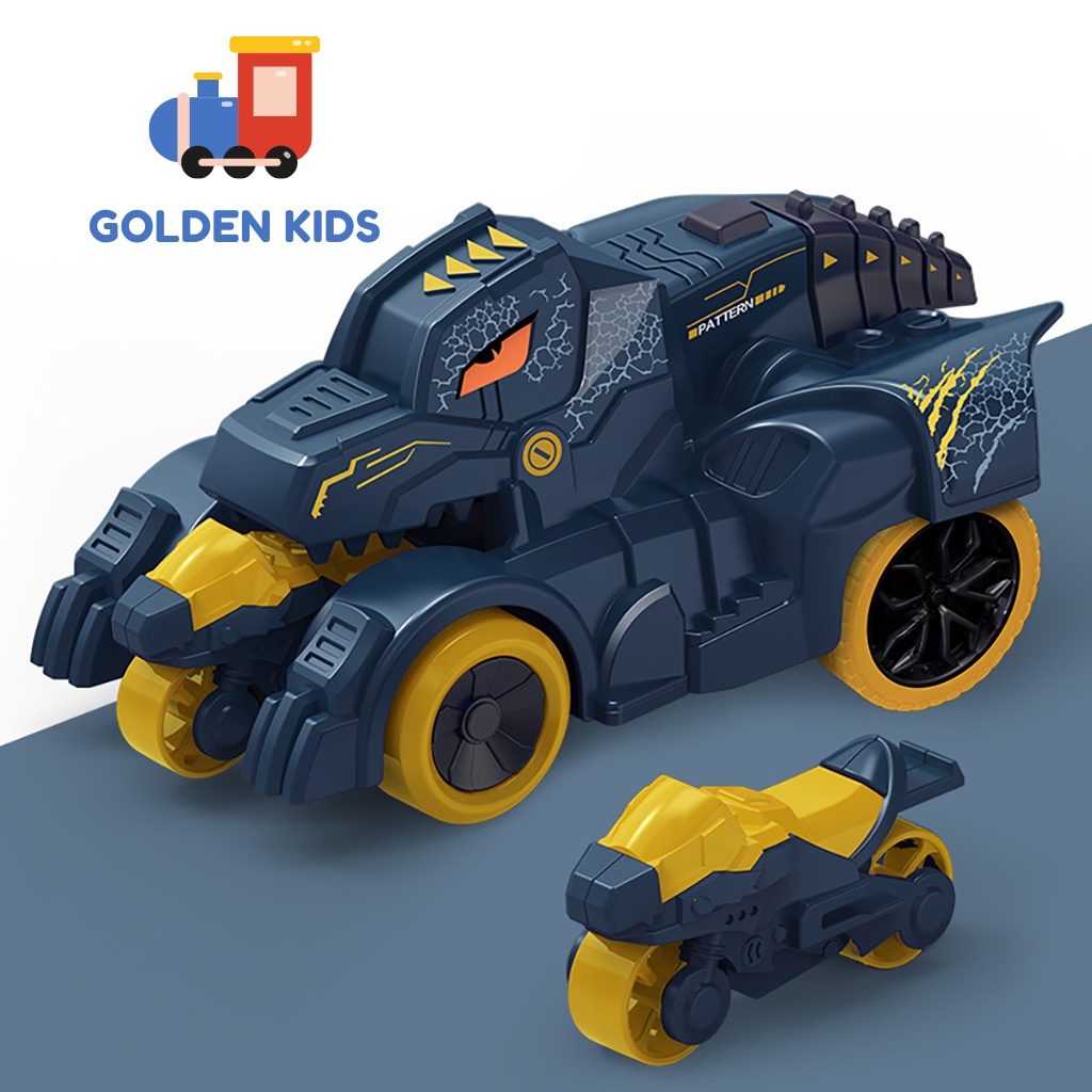 Xe ô tô địa hình khủng long chạy đà quán tính bắn ra mô tô tốc độ cao phát triển trí thông minh cho bé