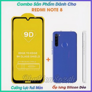 [ Xiaomi Redmi Note 8 ] Combo Kính Cường Lực Full Màn hình + Ốp silicon Trong suốt loại A+ Redmi note 8