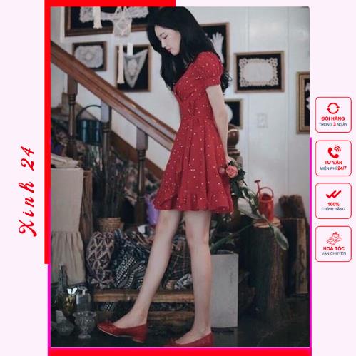 Đầm váy bi đỏ tùng bèo (kèm hình thật) | BigBuy360 - bigbuy360.vn