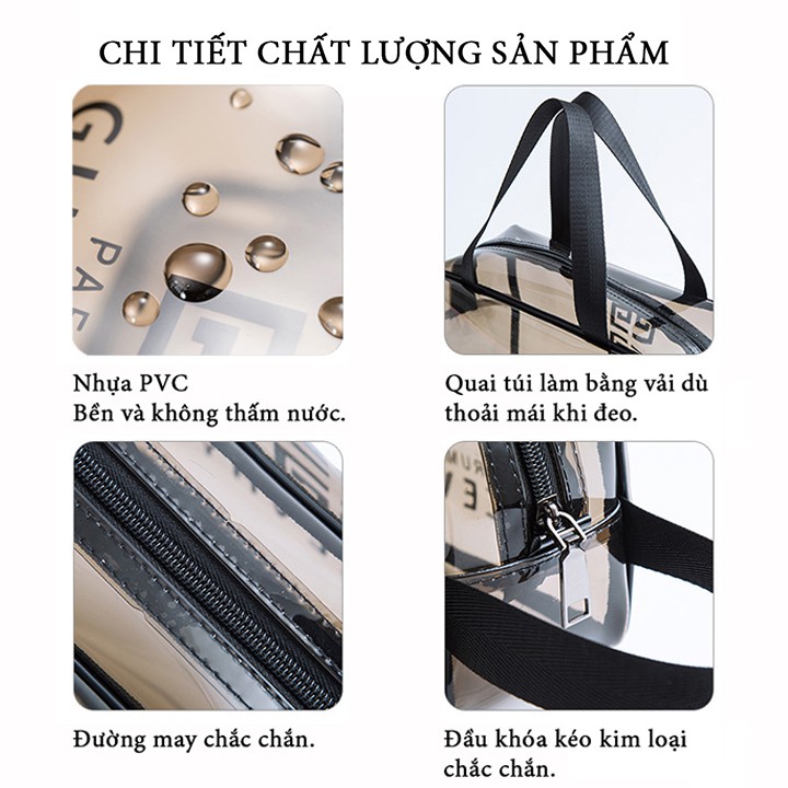 Set 3 túi đựng đồ trang điểm trong suốt, túi đựng mỹ phẩm du lịch tiện lợi  FASOLA