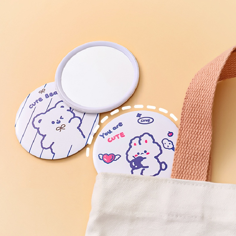 Gương trang điểm bỏ túi hình tròn họa tiết hoạt hình đáng yêu tiện lợi