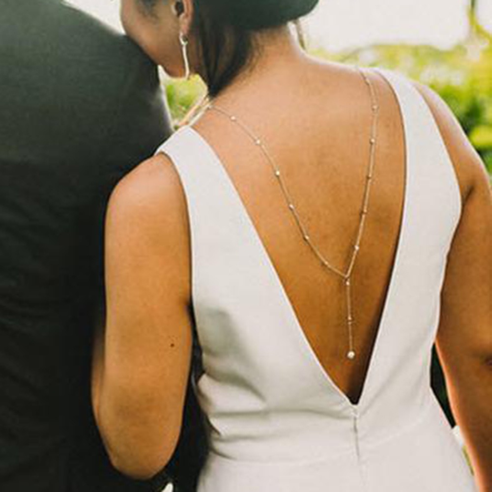 [Hàng Có Sẵn] Vòng cổ Lưng Dài Đính Kim Cương Giả Cho Cô Dâu