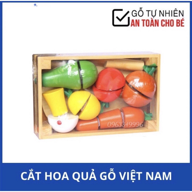 Đồ Chơi Cho Bé 𝑭𝑹𝑬𝑬𝑺𝑯𝑰𝑷 Bộ Đồ Chơi Nấu Ăn, Cắt Trái Cây Hoa Quả Bằng Gỗ Tự Nhiên Cao Cấp