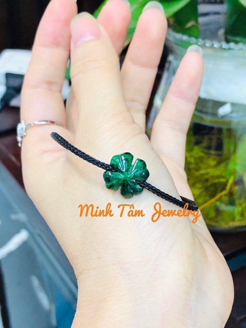 Vòng tay cỏ bốn lá Ngọc Sơn ThuỷVòng tay dây cước Cỏ bốn lá xanh Ngọc may mắn