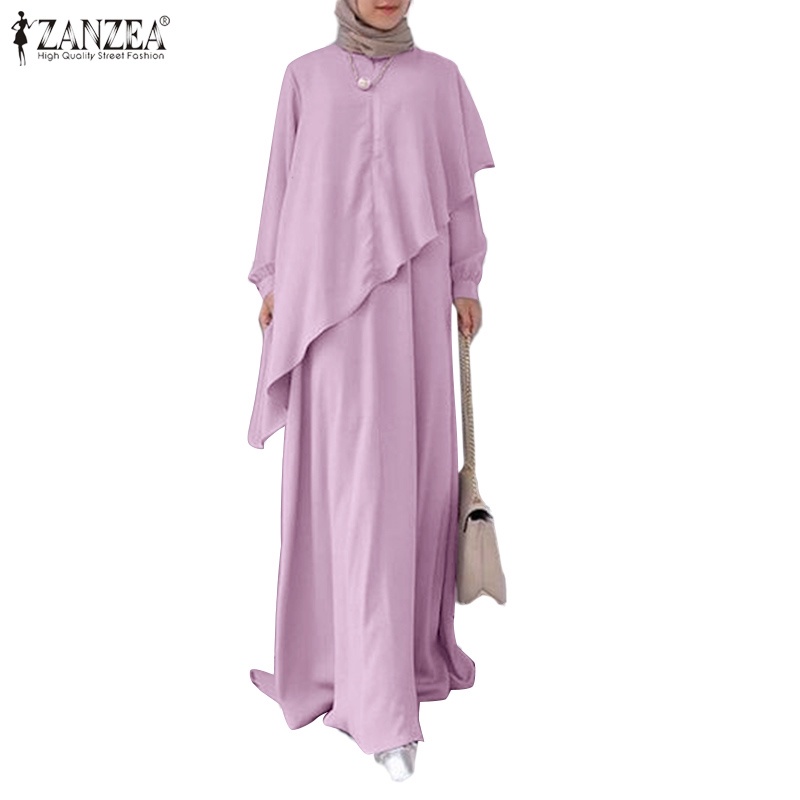 Đầm maxi ZANZEA tay dài cổ tròn phối nút phong cách hồi giáo cho nữ