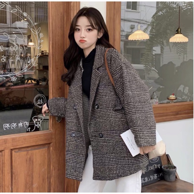 Áo Dạ Kẻ Form Rộng 4 Cúc Phong Cách Hàn Quốc Mã 2 Màu Siêu Xinh Thu Đông 2021 C. Novembre AK04 | BigBuy360 - bigbuy360.vn