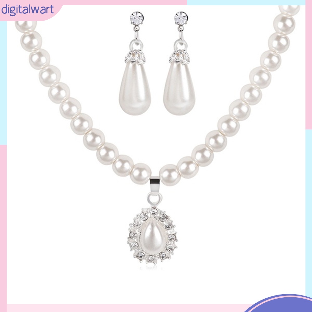 Bộ Vòng cổ + Bông Tai Đính Ngọc Trai Giả Hình Giọt Nước Cho Nữ