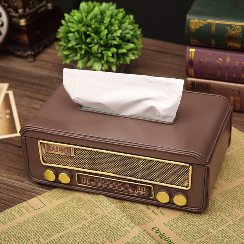 Hộp Đựng Khăn Giấy Bằng Sắt Hình Chữ Nhật Phong Cách Retro