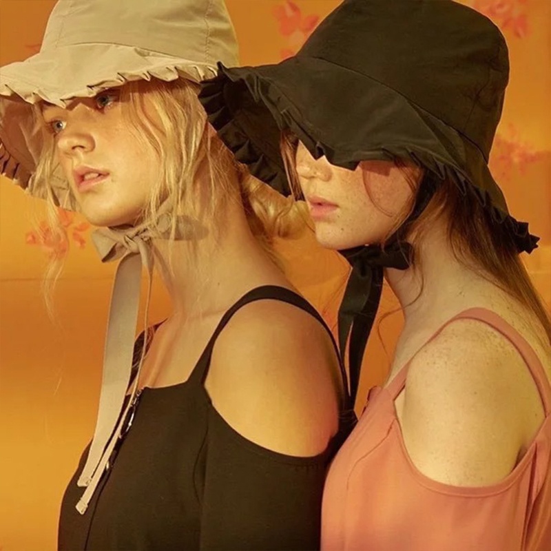 Nón Tai Bèo Vải Satin Phối Ruy Băng Thắt Nơ Xinh Xắn Thời Trang Đi Biển Mùa Hè