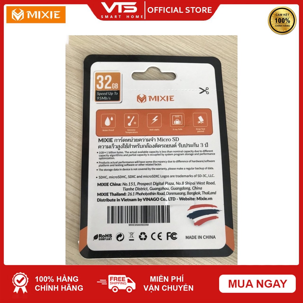 Thẻ nhớ Micro SD Mixie 32GB 95MB/s U3, Chuyên dụng cho Camera Chính Hãng, Bảo Hành 3 Năm - VTS Store