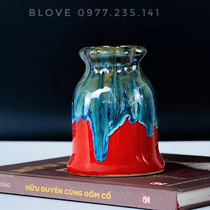 Bình hoa, Lọ hoa mini men hoả biến đỏ trang trí nhà cửa văn phòng quán cà phê