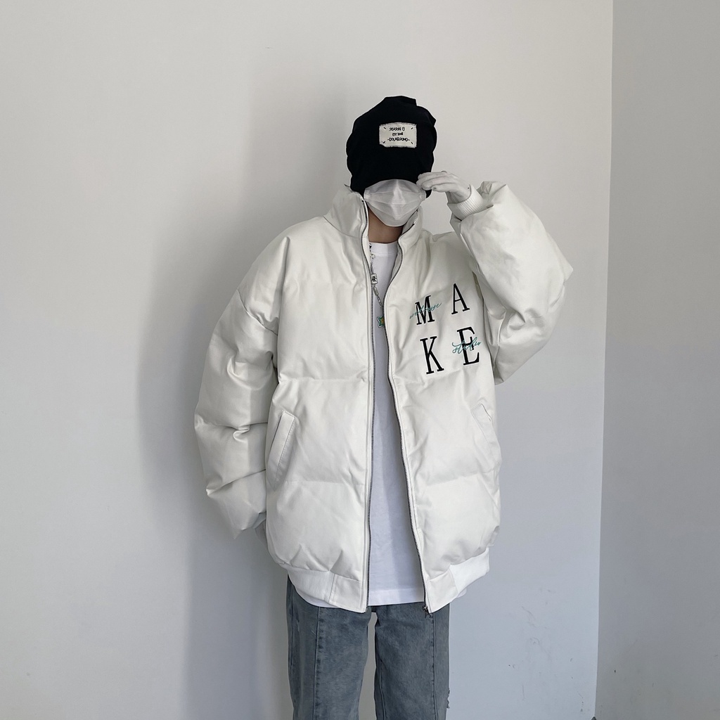 Áo Khoác Đệm Cotton Dày Dáng Rộng Thêu Chữ Phong Cách Đường Phố Mỹ Thời Trang Mùa Đông Mới