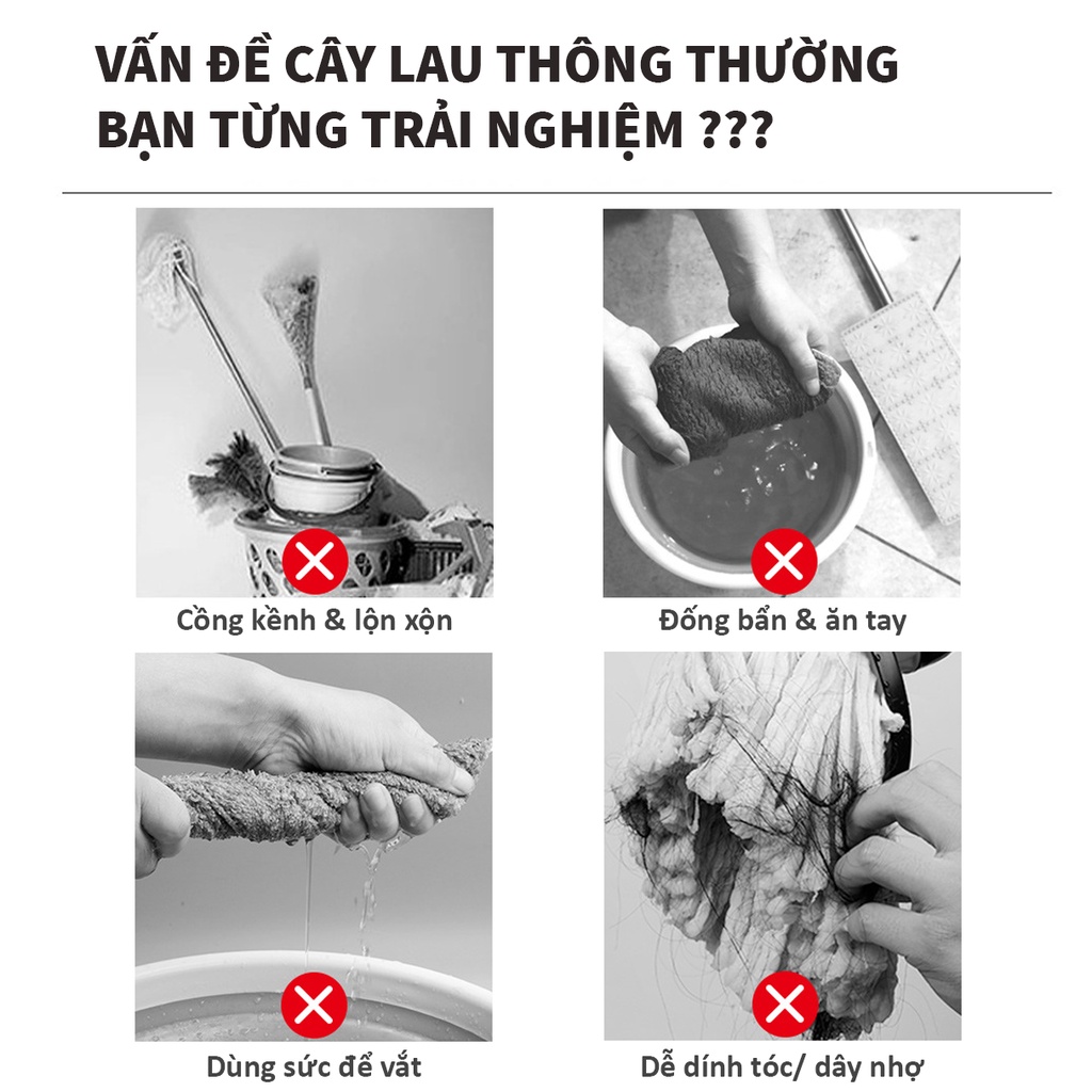 Cây lau nhà tự vắt đa năng thông minh xoay 360 độ SAGOKER, mã CLN837