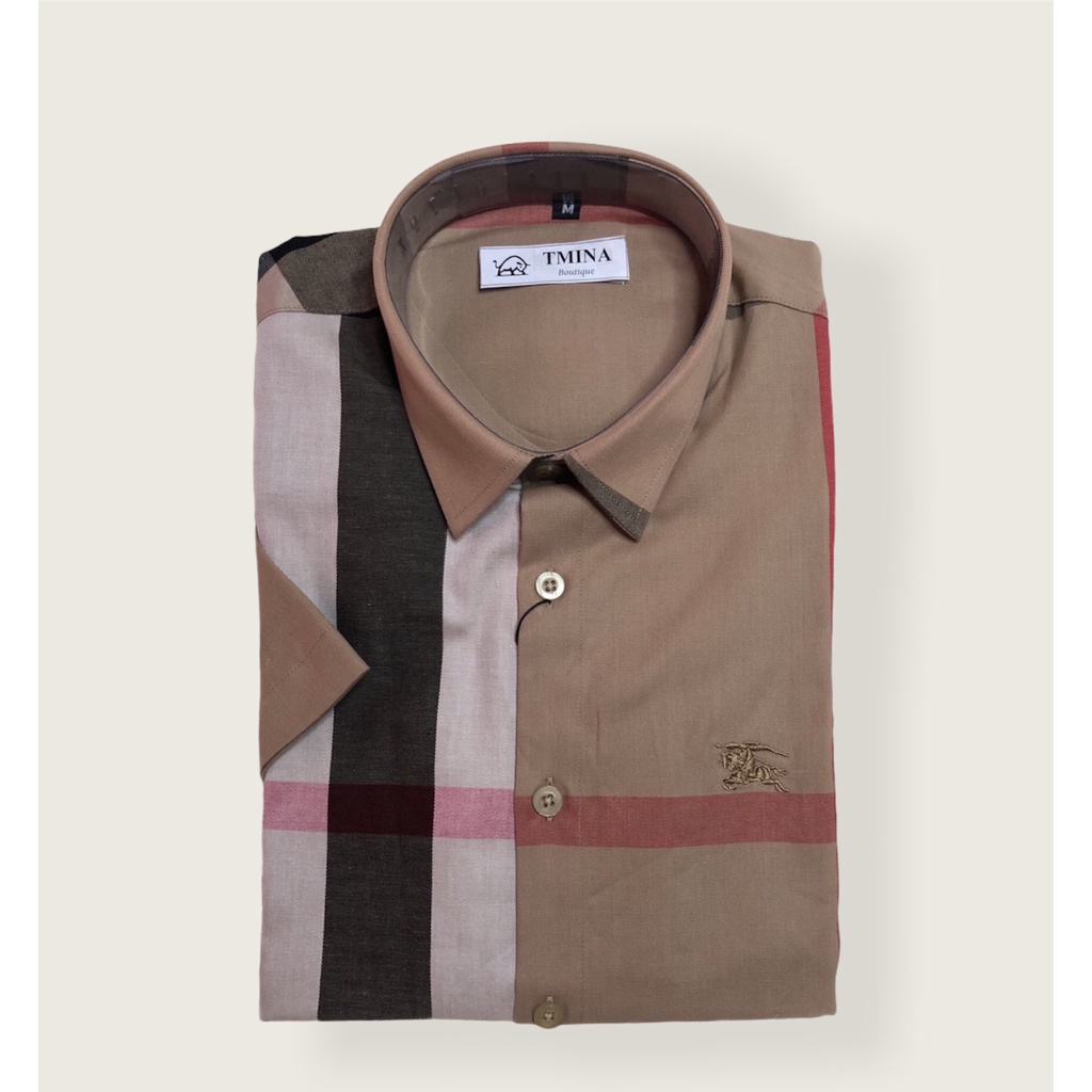 Áo sơ mi kẻ tay ngắn vải cotton , bbr cộc tay kẻ to thoáng mầu KEM