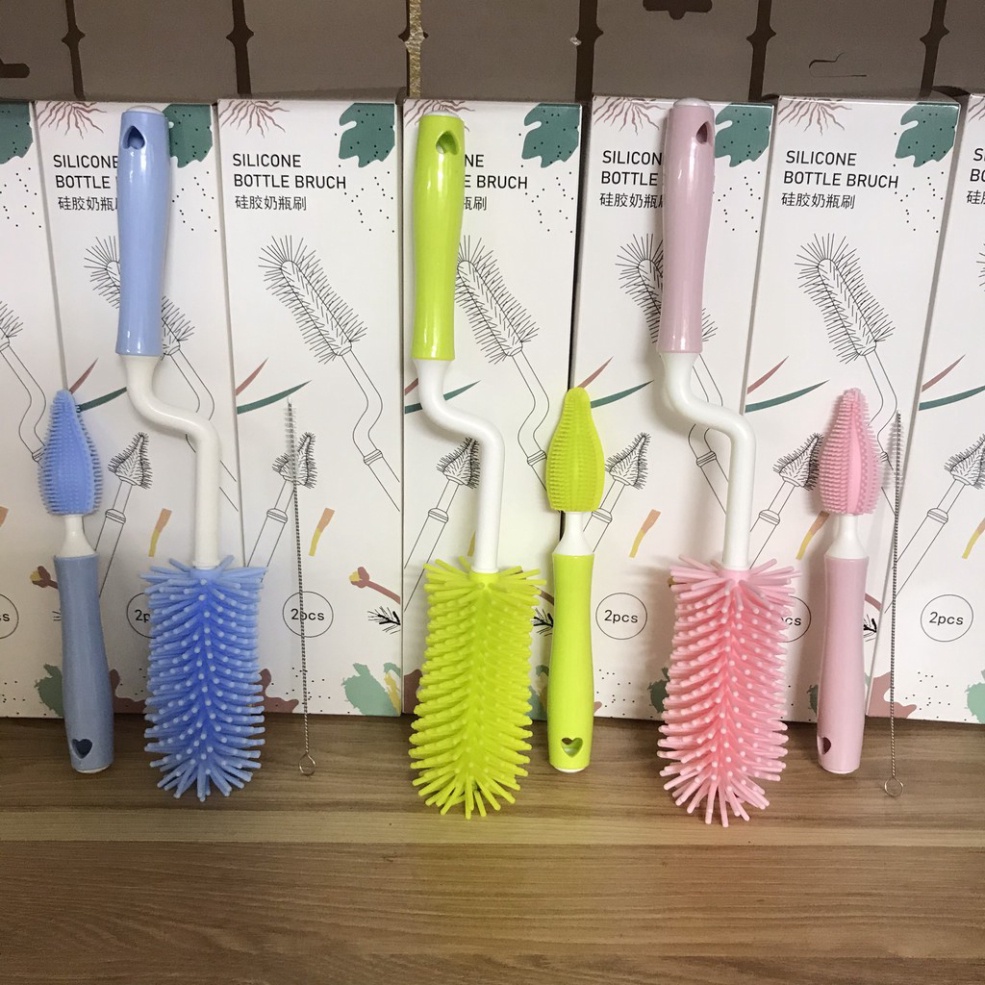 Cọ rửa bình sữa Silicon cao cấp 3 chi tiết - Cọ rửa bình silicone tay xoay 360 độ