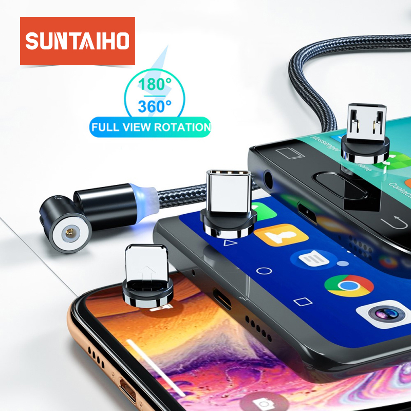 Dây Cáp Sạc Nhanh Suntaiho Đầu Cắm Từ Tính Xoay 540º Micro USB/USB Type C/iPhone IOS 1M/2M