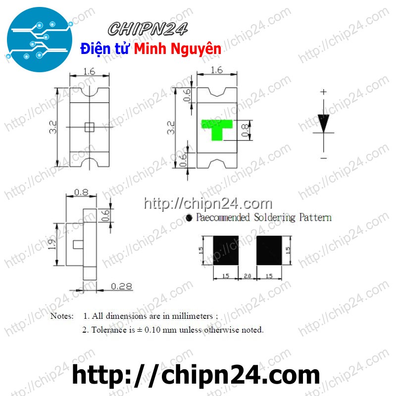 [10 CON] Led dán SMD 1206 CAM