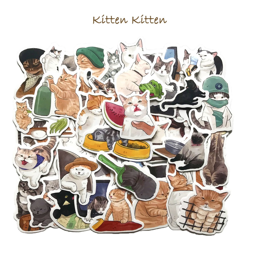 STICKER MÈO DÁN MŨ BẢO HIỂM VALI CHỐNG THẤM, CHỐNG TRẦY