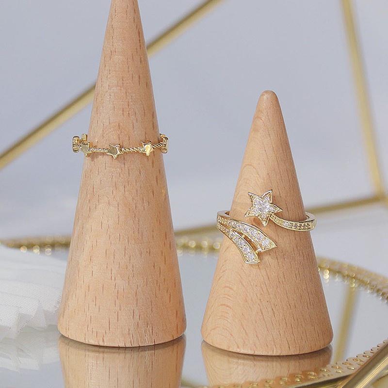 Nhẫn Hở Thiết Kế Ngôi Sao Sao Băng Lấp Lánh Dễ Điều Chỉnh CZ 14K Thật Cho Nữ