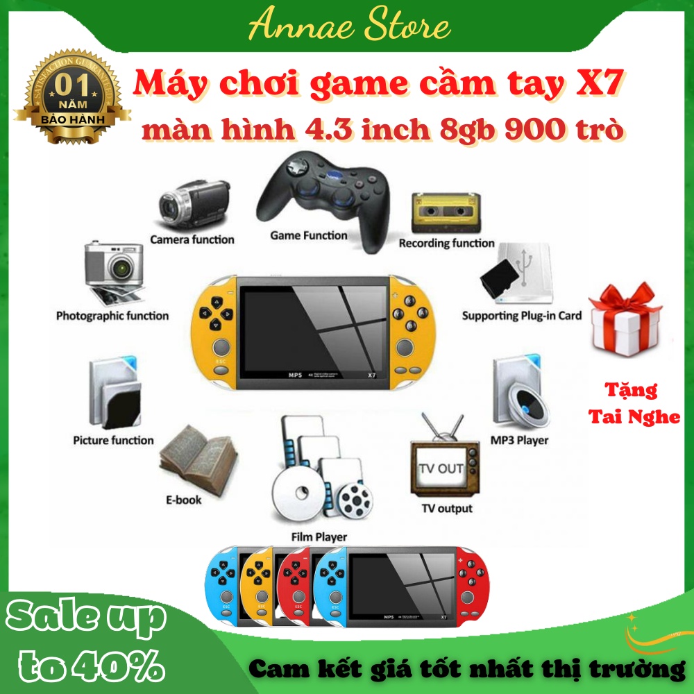 Máy chơi game cầm tay X7 màn hình 4.3 inch-900 game - Bộ nhớ trong 8GB - Cổng USB 2.0 tốc độ cao -Hỗ trợ nhiều ứng dụng