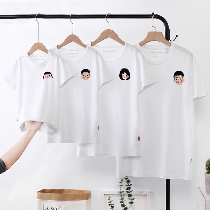 Áo Thun Gia Đình Bố Mẹ Bé Màu Trắng In Logo Khuôn Mặt Local Brand DLX Áo Phông Đẹp Chất Thun 35% Cotton