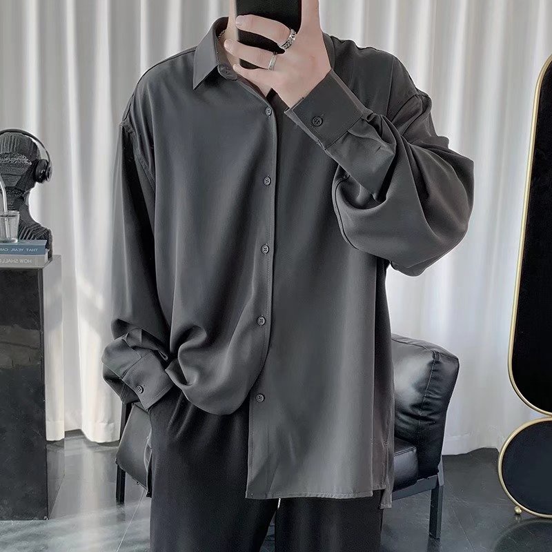 Áo Sơ Mi Trơn Tay Dài Dáng Rộng Màu Sắc Đơn Giản Thời Trang Xuân Hè Phong Cách Hàn Quốc Cho Nam Giới