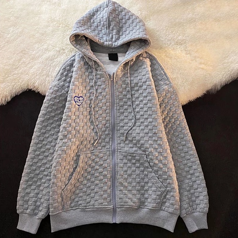 Áo Khoác Hoodie Tay Dài Dáng Rộng Màu Trơn Có Khóa Kéo Thời Trang Xuân Thu Phong Cách Hàn Quốc Cho Nam