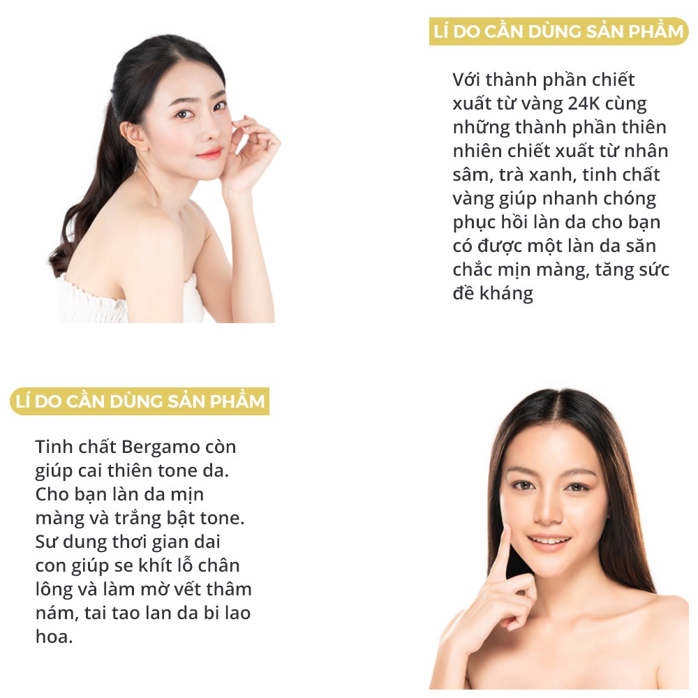 Serum dưỡng sáng da giảm thâm nám giảm mụn dưỡng da trắng da giảm tàn nhang Vàng 24k Bergamo SR14