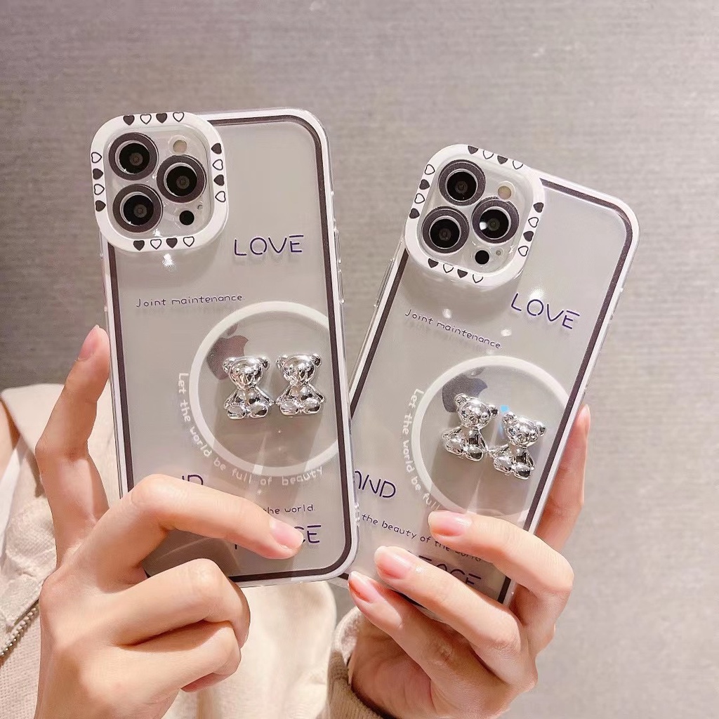 Ốp điện thoại gấu 3D mạ bạc cho iPhone 13 Pro Max 13 Mini 12 Pro Max 12 Mini 11 Pro Max SE 2020 7 8 Plus X XR XS Max