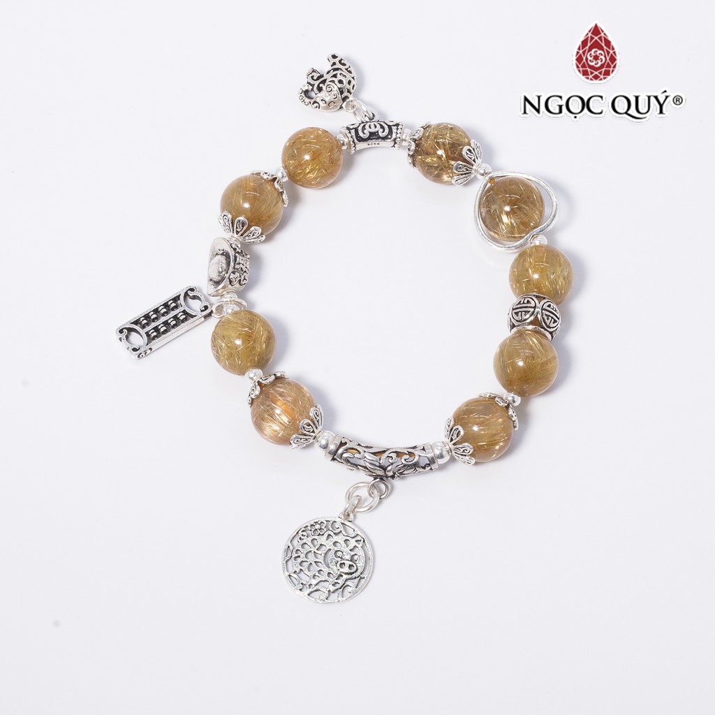 Vòng tay TA tóc vàng mix charm bạc segenitic quartz - Ngọc Quý