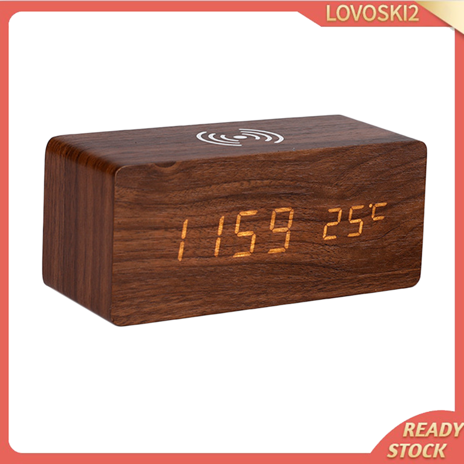 Digital Alarm Clock, Wood LED Light Mini Modern Cube Desk Alarm Clock Displays Time Date Temperature Kids, Bedroom, Home, Dormitory, Travel