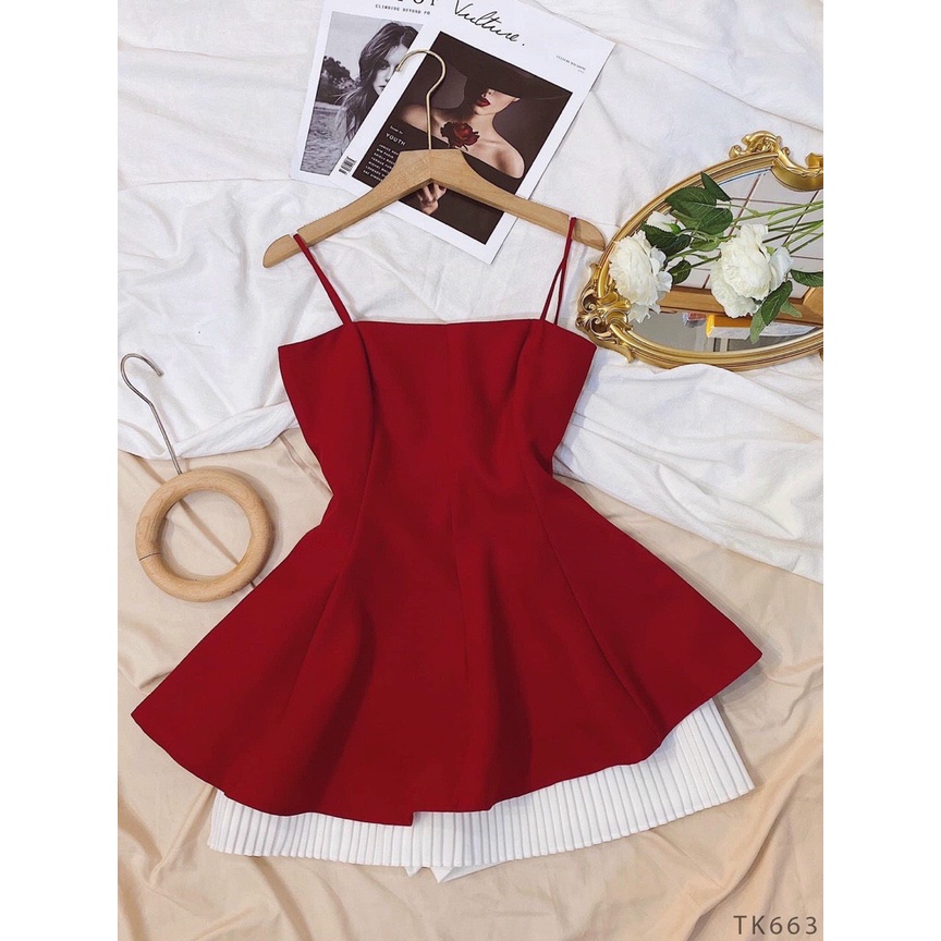 HOẢ TỐC Áo 2 dây thiết kế peplum vải cotton 3 màu