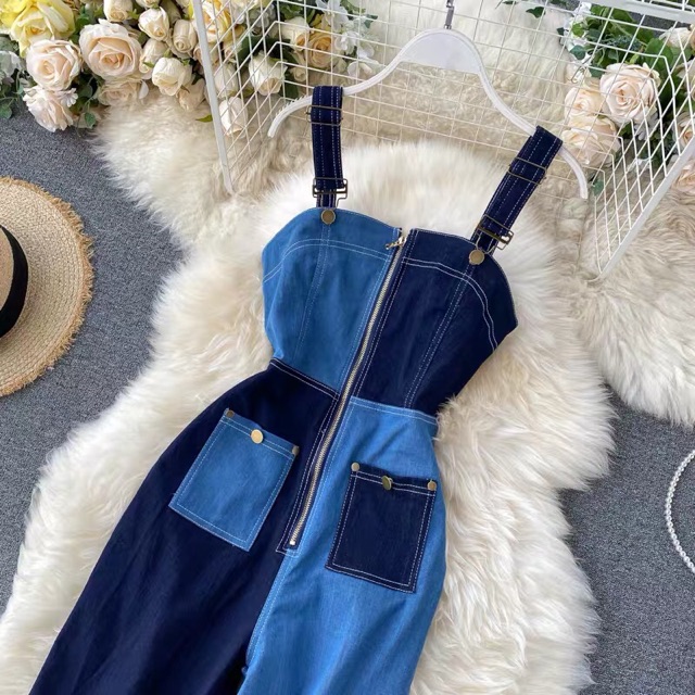 Jumpsuit Jeans Dáng Dài 2 Màu Cực Sang Chảnh