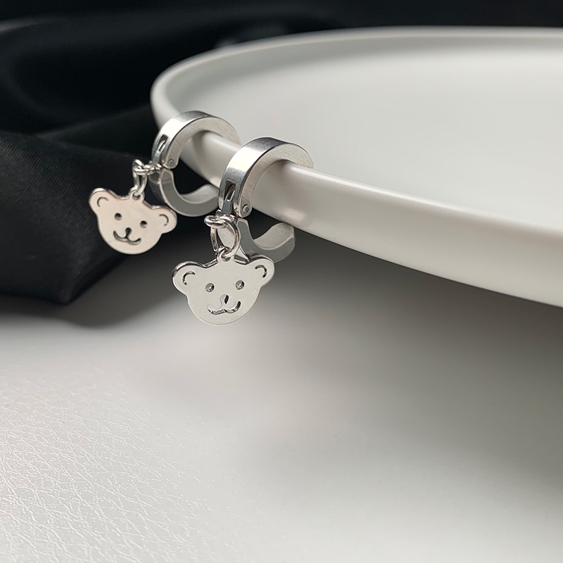 Khuyên Tai Hình Tròn Họa Tiết Gấu Phong Cách Hiphop Thời Trang