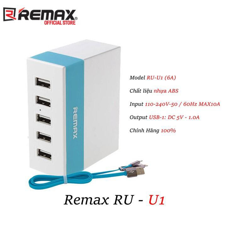 Cóc Sạc 5 cổng USB Remax RU-U1 Youth Version max 2.4A 38Wh